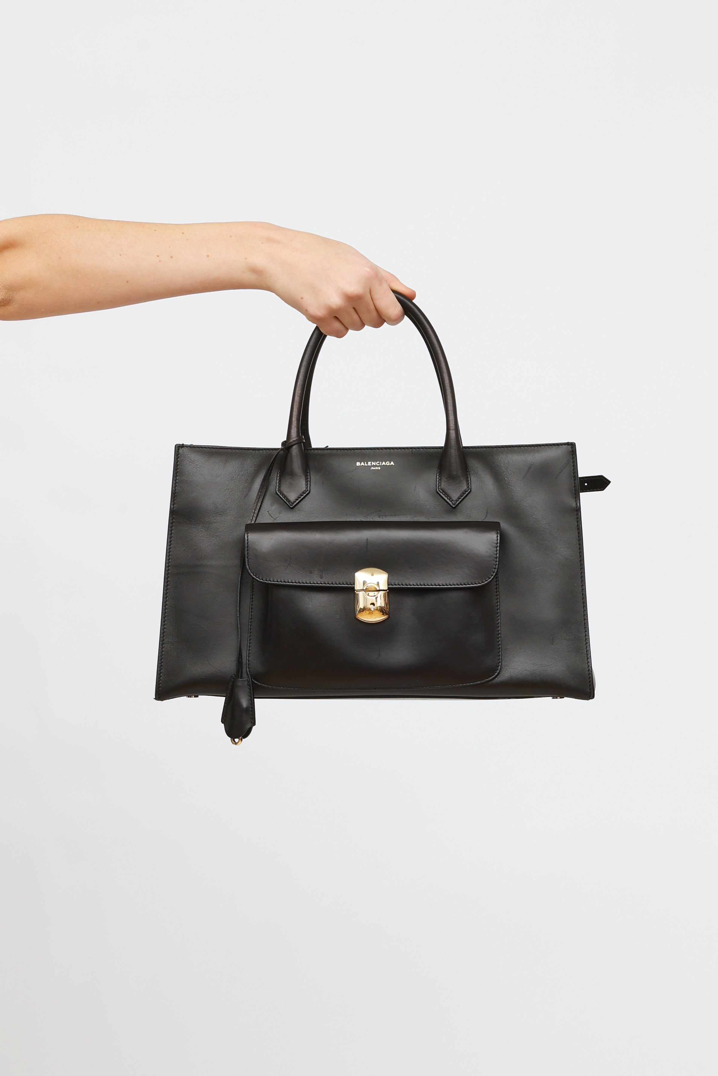 Balenciaga Black Lambskin Leather Work Bag  Yoogis Closet